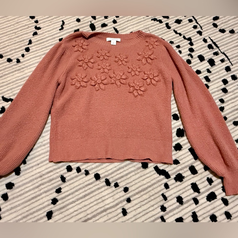 Liz Claiborne M Dusty Rose 3D Floral Applique Sweater Cottagecore